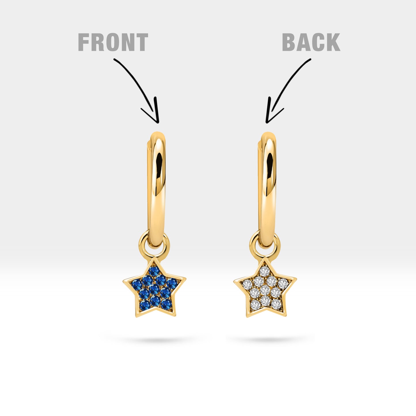 Çift Taraflı Yıldız Sallantılı Küpe, 14 MM , 14K Sarı-Beyaz-Kırmızı Altın | LE00059DS