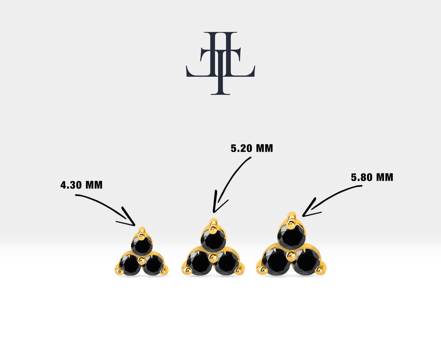 Üçlü Siyah Pırlanta Piercing, 8 MM , 1.2 MM, 14K Sarı-Beyaz-Kırmızı Altın | LP00021B