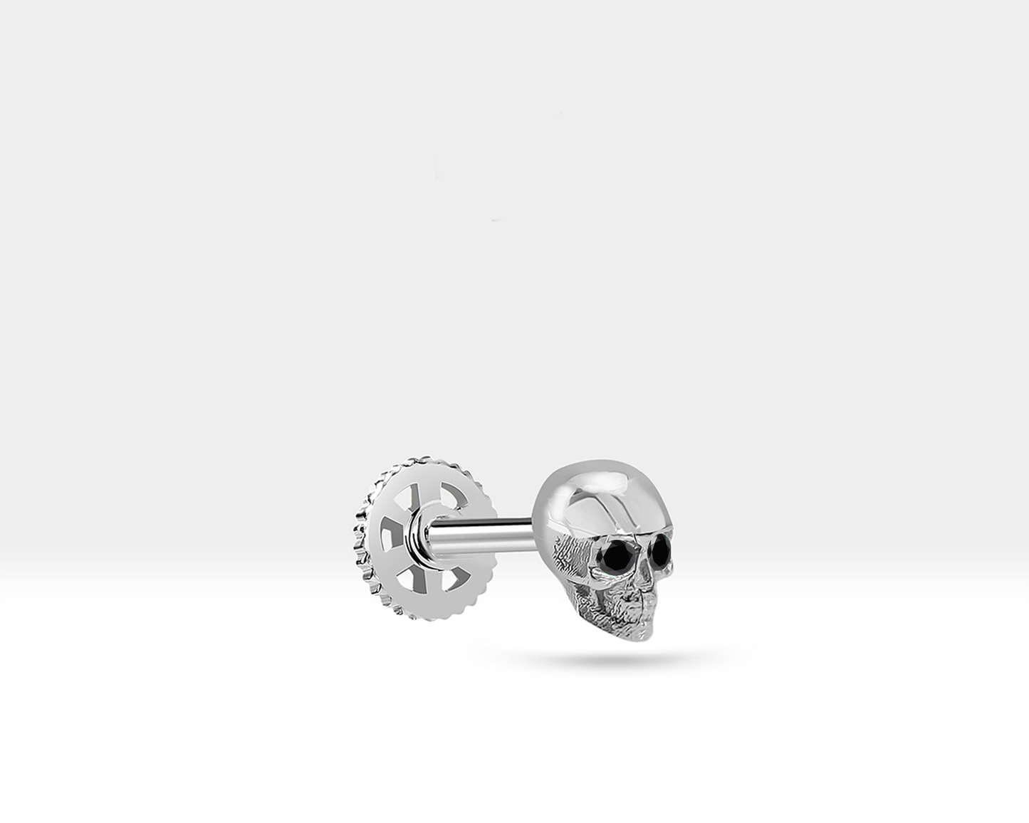 Siyah Pırlantalı Kuru Kafa Piercing, 8 MM , 1.2 MM, 14K Sarı-Beyaz-Kırmızı Altın | LP00011B