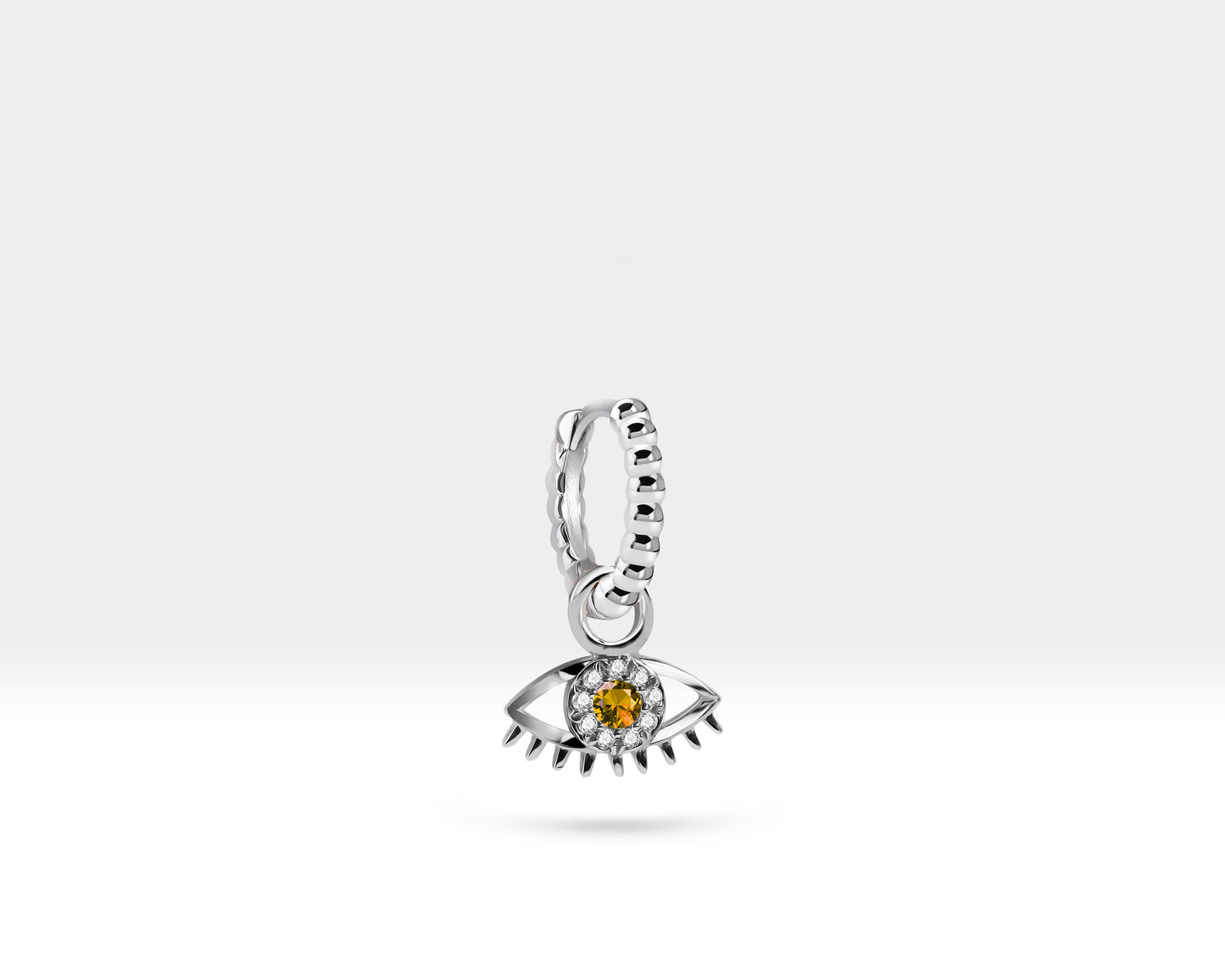Sarı Safir Göz Sallantılı Küpe, 11 MM , 14K Sarı-Beyaz-Kırmızı Altın | LE00066DS
