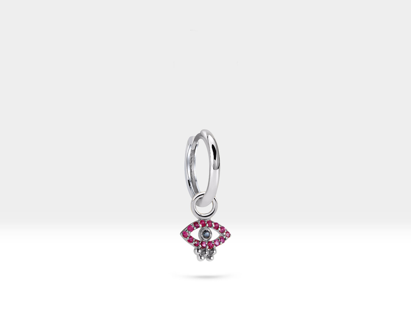 Yakut Göz Sallantılı Küpe, 12 MM , 14K Sarı-Beyaz-Kırmızı Altın | LE00069RS