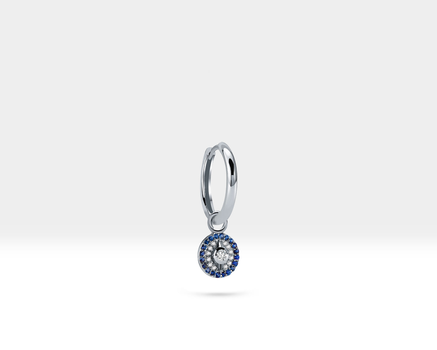 Safirli Pusula Sallantılı Küpe, 12 MM , 14K Sarı-Beyaz-Kırmızı Altın | LE00042DS