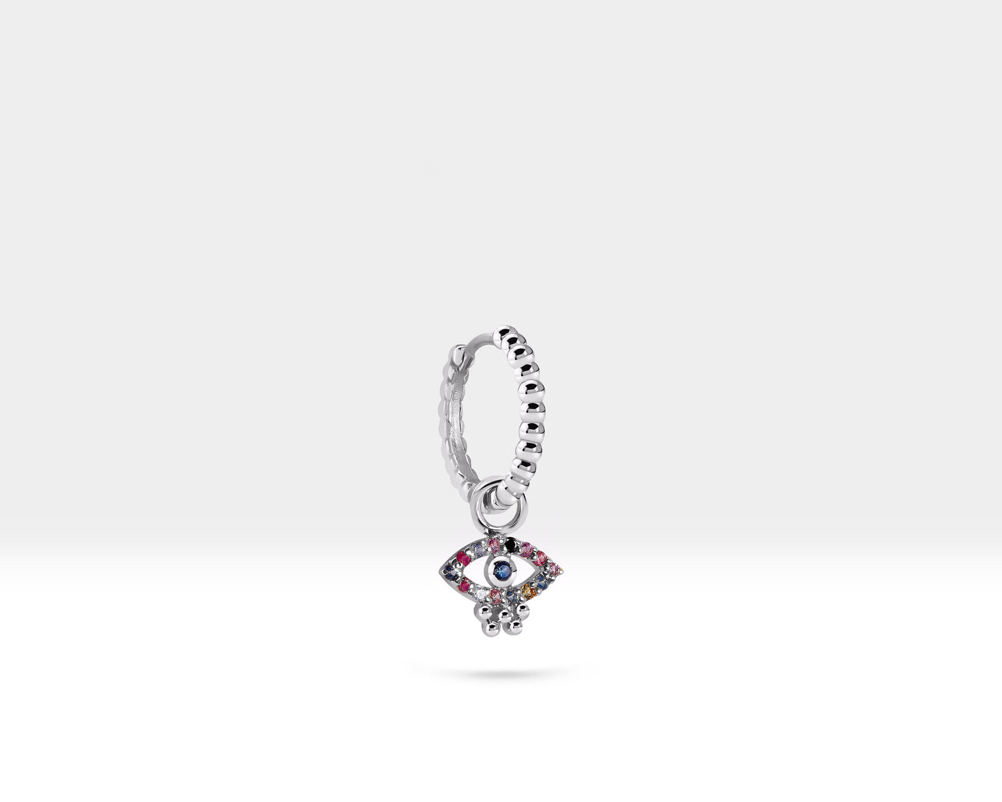Renkli Safir Göz Sallantılı Küpe, 12 MM , 14K Sarı-Beyaz-Kırmızı Altın | LE00067MS