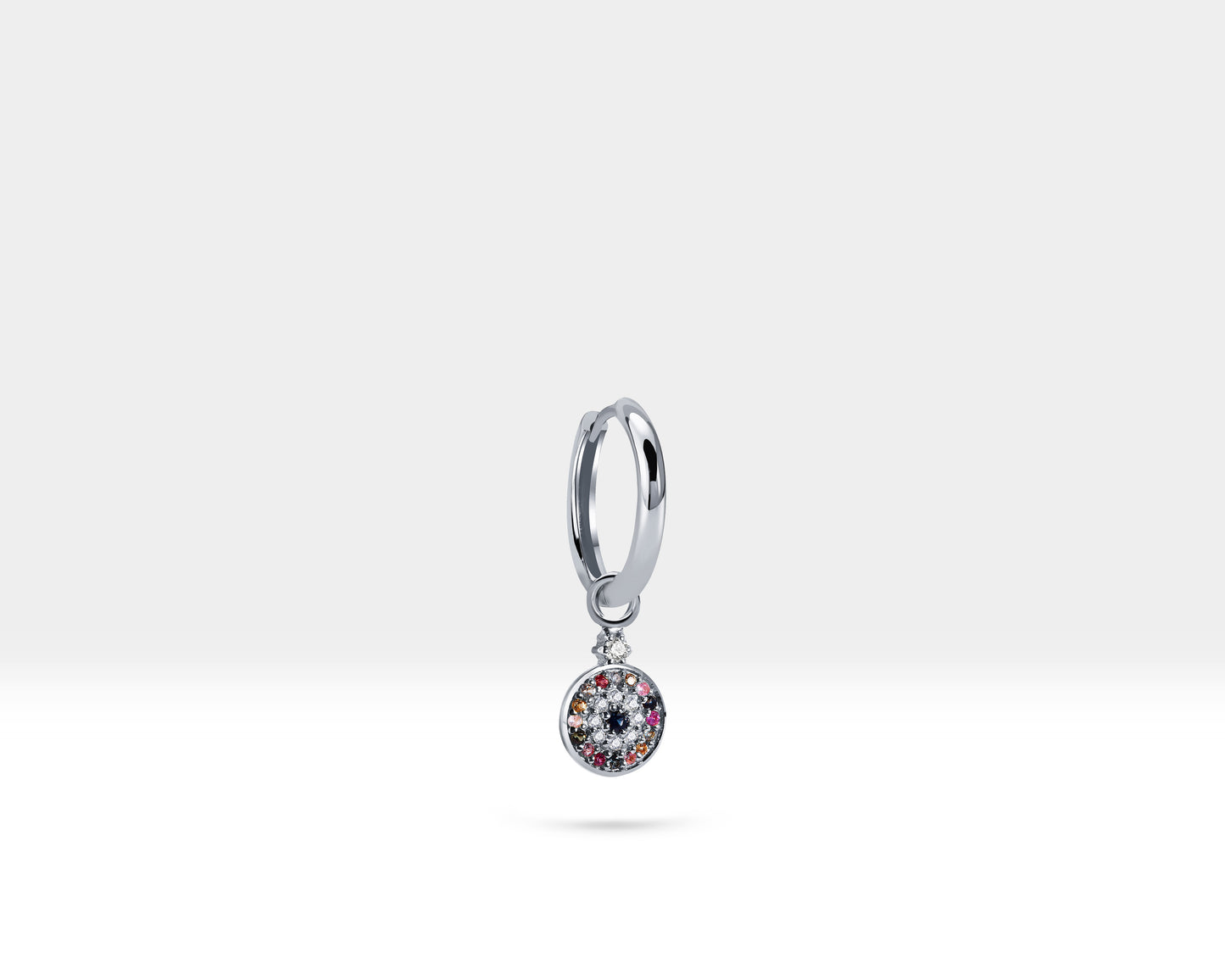 Renkli Safir Nazar Boncuğu Sallantılı Küpe, 13 MM , 14K Sarı-Beyaz-Kırmızı Altın | LE00076DMS