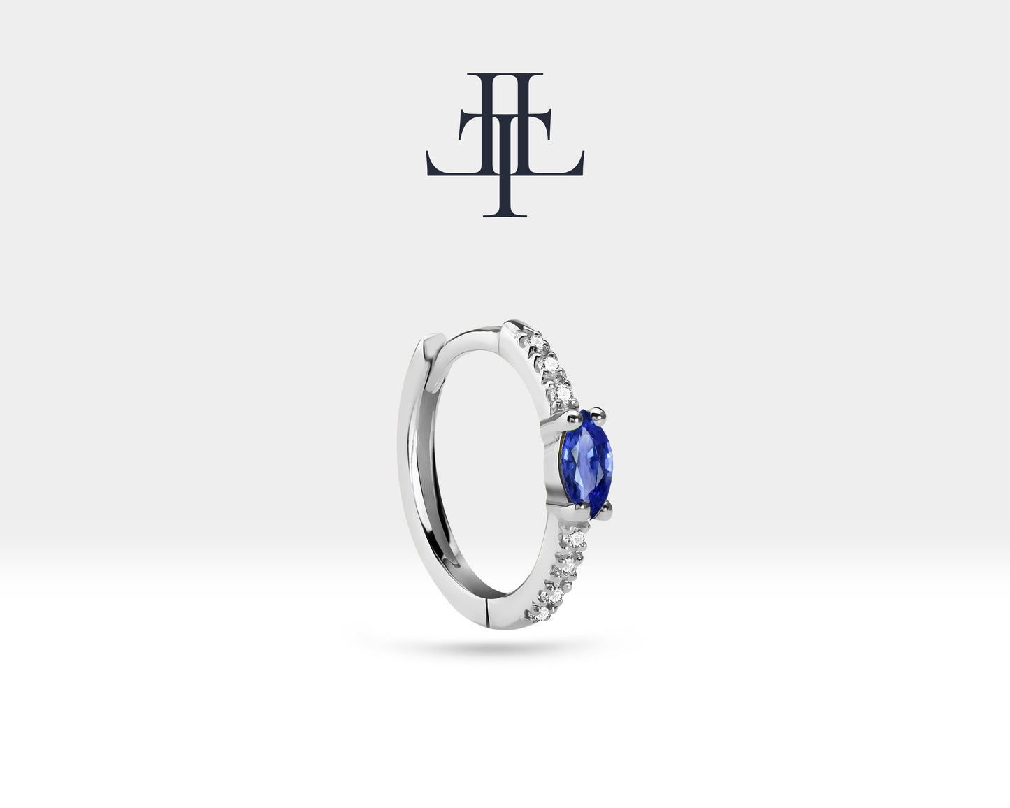 Markiz Safir ve Pırlantalı Küpe, 12 MM , 14K Sarı-Beyaz-Kırmızı Altın | LE00003DS