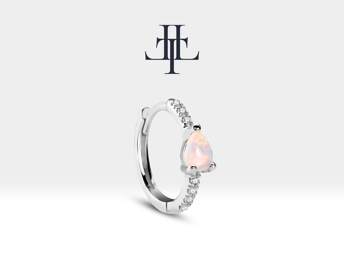 Damla Opal ve Pırlantalı Küpe, 12 MM , 14K Sarı-Beyaz-Kırmızı Altın | LE00018DO