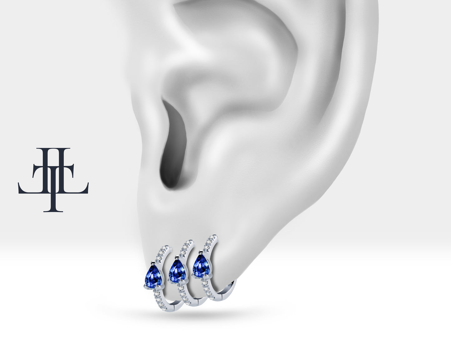 Damla Safir ve Pırlantalı Küpe, 12 MM , 14K Sarı-Beyaz-Kırmızı Altın | LE00018DS