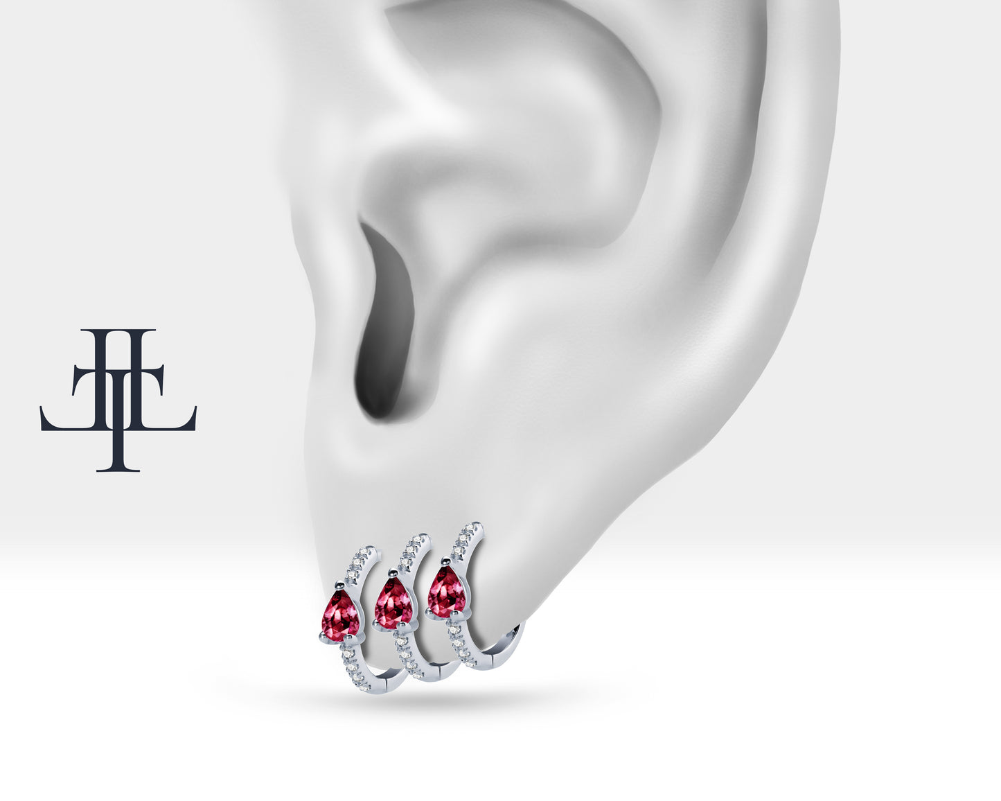 Damla Yakut ve Pırlantalı Küpe, 12 MM , 14K Sarı-Beyaz-Kırmızı Altın | LE00018DR