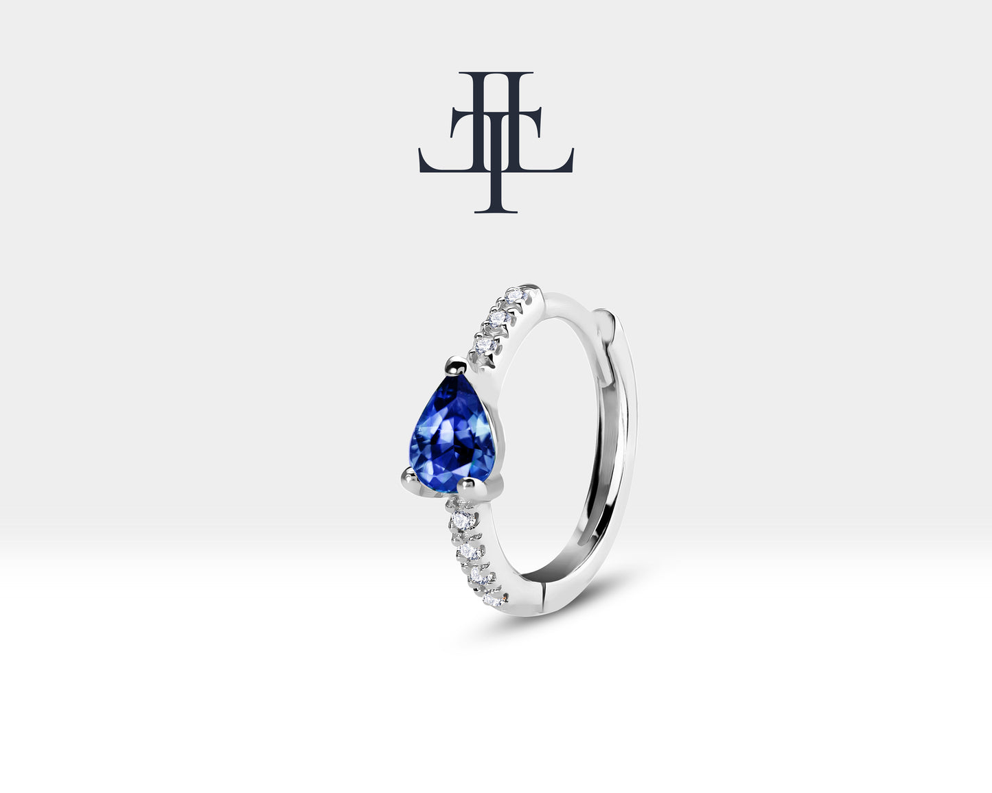 Damla Safir ve Pırlantalı Küpe, 12 MM , 14K Sarı-Beyaz-Kırmızı Altın | LE00018DS