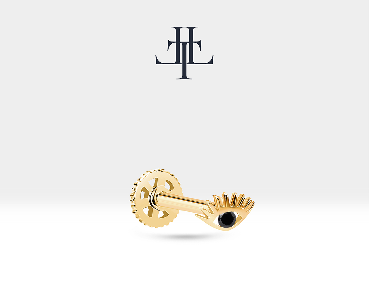 Siyah Pırlantalı Göz Piercing, 8 MM , 1.2 MM, 14K Sarı-Beyaz-Kırmızı Altın | LP00012B