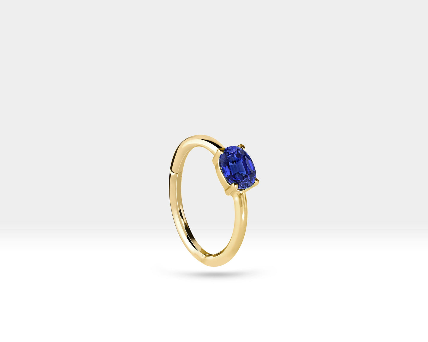 Oval Safir Halka Piercing Küpe, 12 MM , 1.2 MM, 14K Sarı-Beyaz-Kırmızı Altın | LE00007S