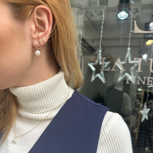 Bridal Jewelry Set of Pearl Earrings and Necklace Set in 14K Solid Gold Jewelry Set with Single Natural Pearl | LS00013P