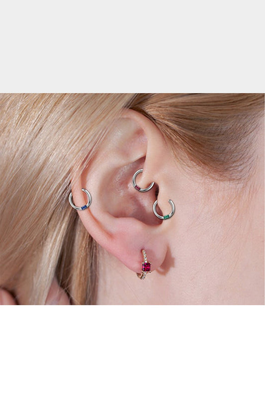 Baget Yakutlu Halka Piercing, 10-12 MM , 1.2 MM, 14K Sarı-Beyaz-Kırmızı Altın | LC00016R