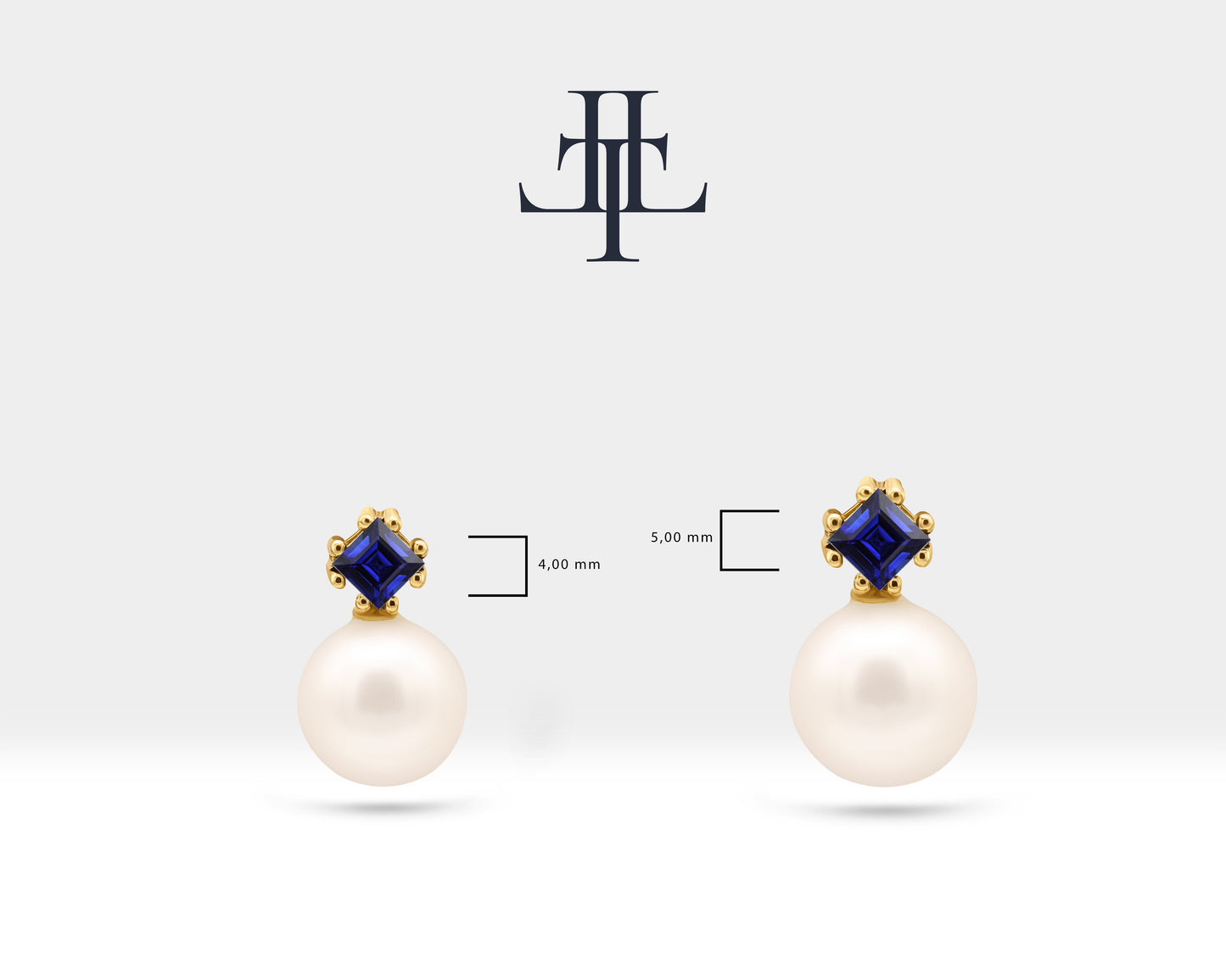 Prenses Safir İnci Çivi Küpe, 14K Sarı-Beyaz-Kırmızı Altın | LES00003PS