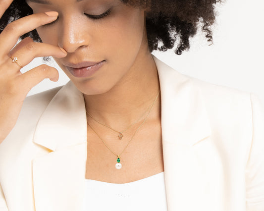 Damla Zümrüt İnci Kolye, 14K Sarı-Beyaz-Kırmızı Altın | LN00005PE