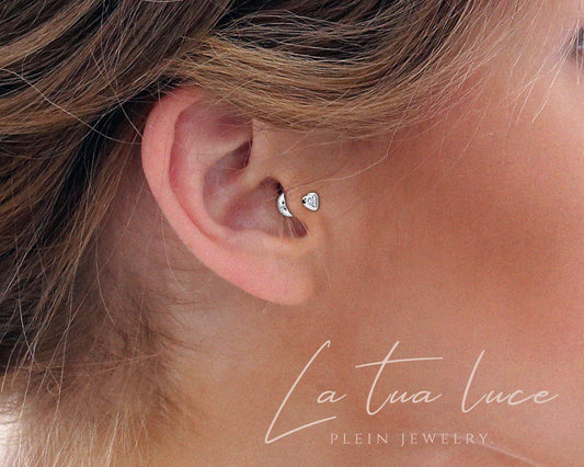 Kalp Pırlantalı Piercing, 8 MM , 1.2 MM, 14K Sarı-Beyaz-Kırmızı Altın | LP00017D