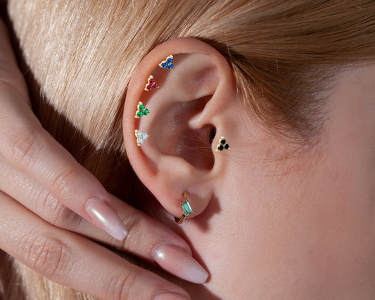 Üçlü Yeşil Garnet Piercing, 8 MM , 1.2 MM, 14K Sarı-Beyaz-Kırmızı Altın | LP00021G