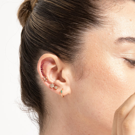 Yakut Pırlanta Piercing, 8 MM , 1.2 MM, 14K Sarı-Beyaz-Kırmızı Altın | LP00030R