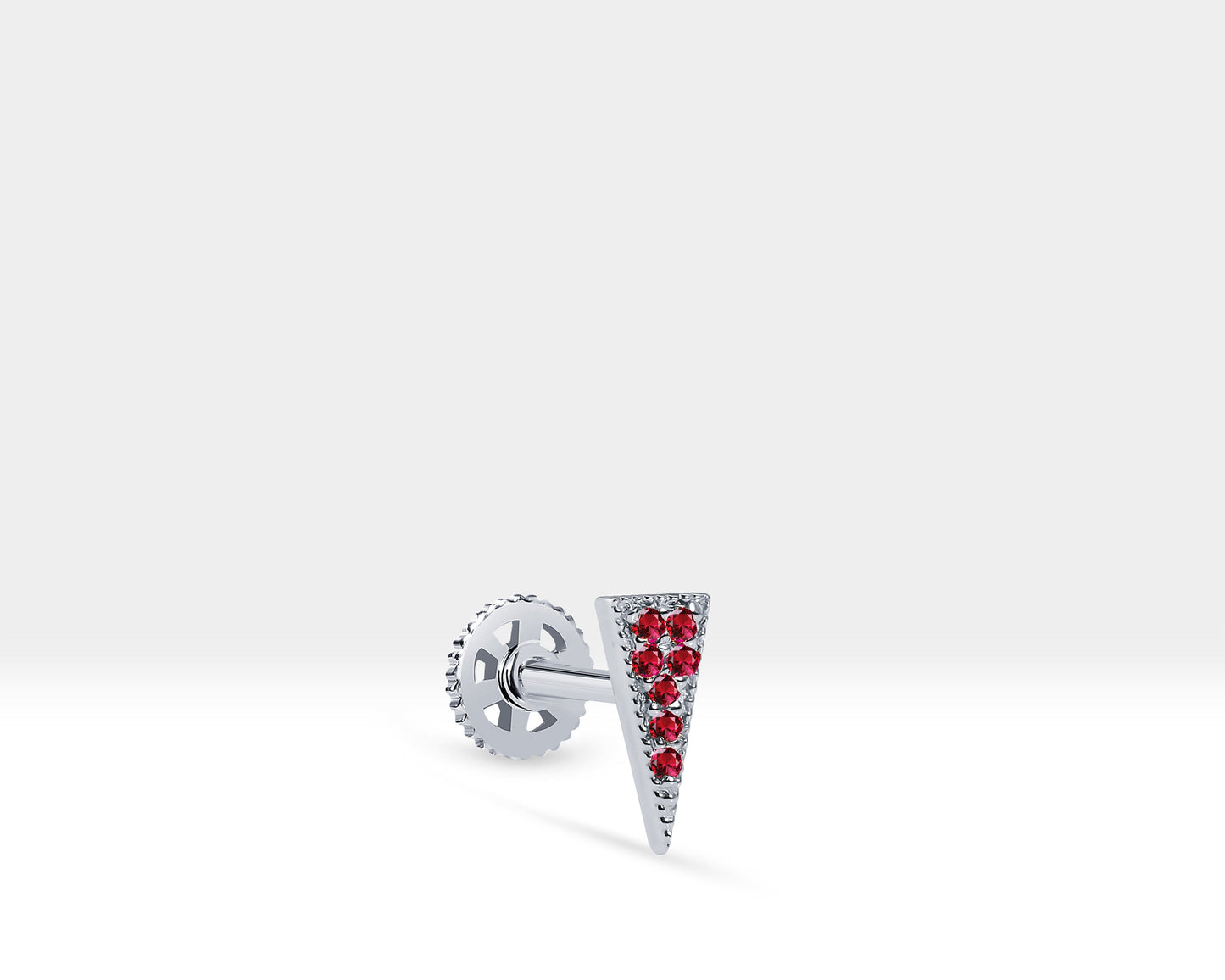 Üçgen Yakutlu Piercing, 8 MM , 1.2 MM, 14K Sarı-Beyaz-Kırmızı Altın | LP00032R