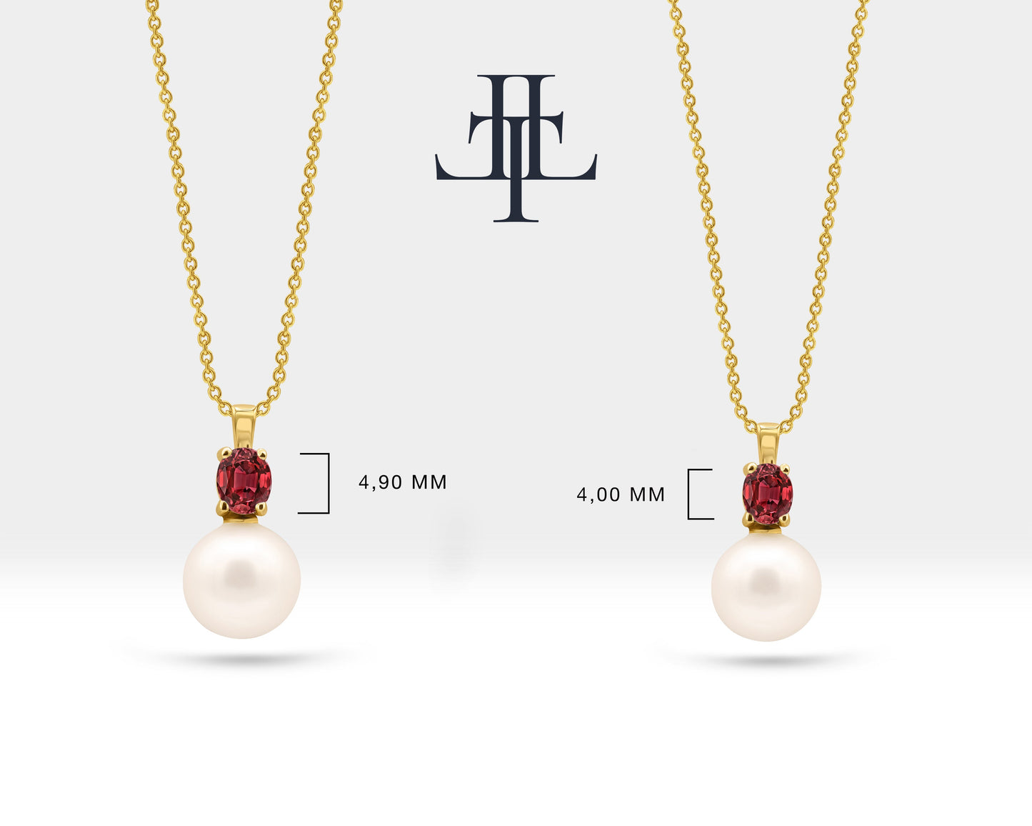 Oval Yakut İnci Kolye, 14K Sarı-Beyaz-Kırmızı Altın | LN00006PR