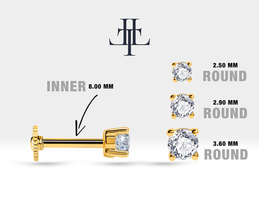 Tek Taş Pırlanta Piercing, 8 MM , 1.2 MM, 14K Sarı-Beyaz-Kırmızı Altın | LP00018D