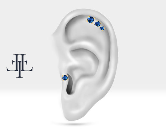 Tek Taş Safir Piercing, 8 MM , 1.2 MM, 14K Sarı-Beyaz-Kırmızı Altın | LP00018S