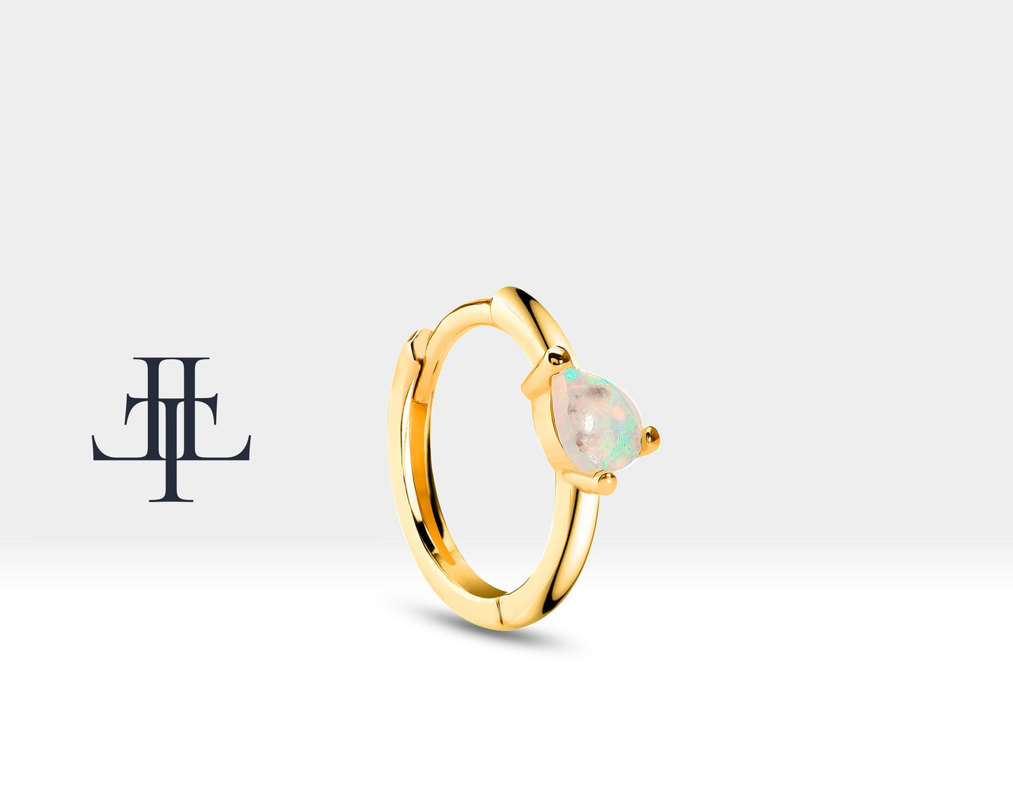 Çapraz Damla Opal Küpe, 12 MM , 14K Sarı-Beyaz-Kırmızı Altın | LE00023O