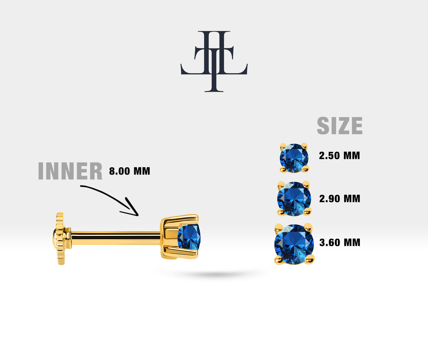 Tek Taş Safir Piercing, 8 MM , 1.2 MM, 14K Sarı-Beyaz-Kırmızı Altın | LP00018S