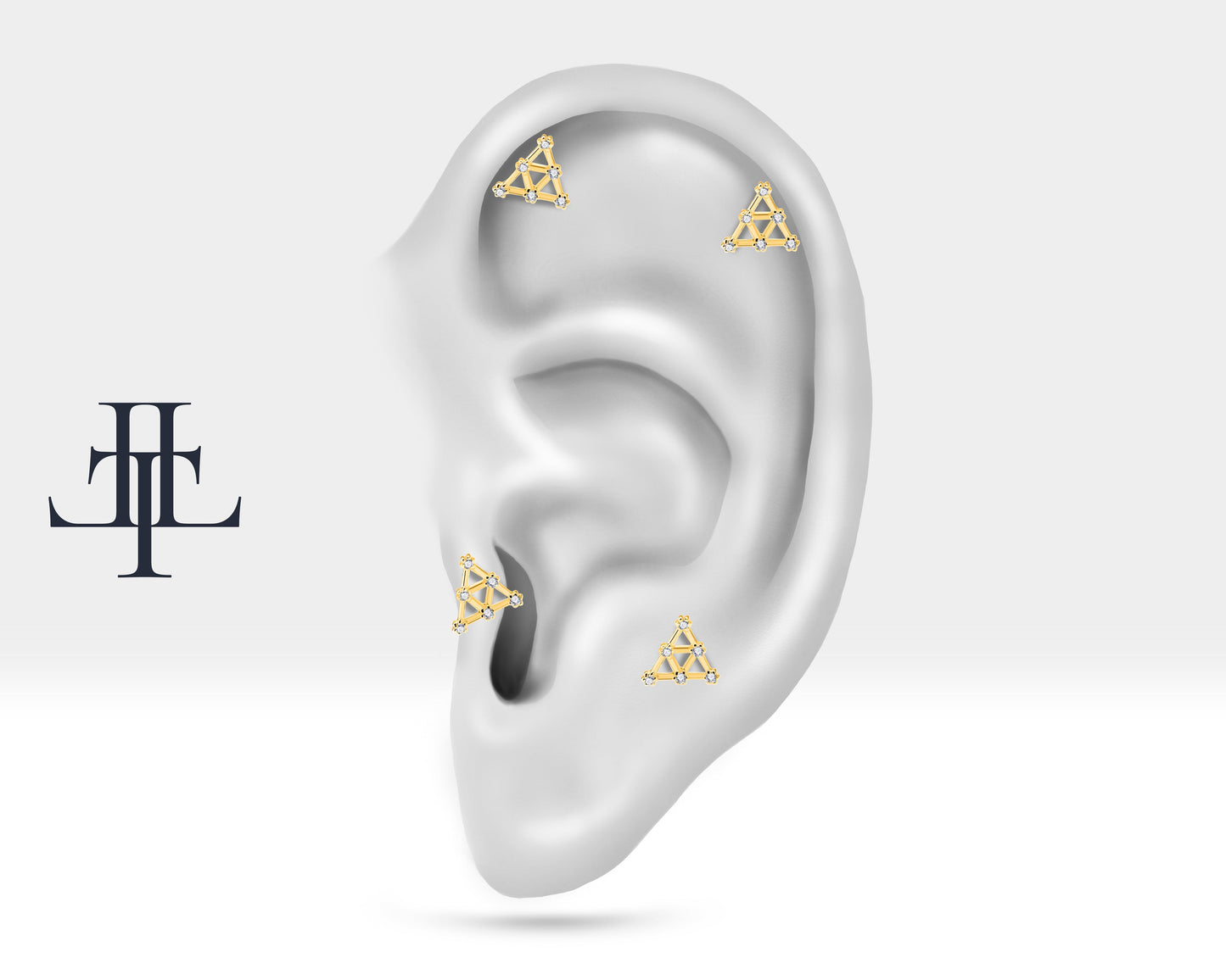 Piramit Pırlantalı Piercing, 8 MM , 1.2 MM, 14K Sarı-Beyaz-Kırmızı Altın | LP00003D