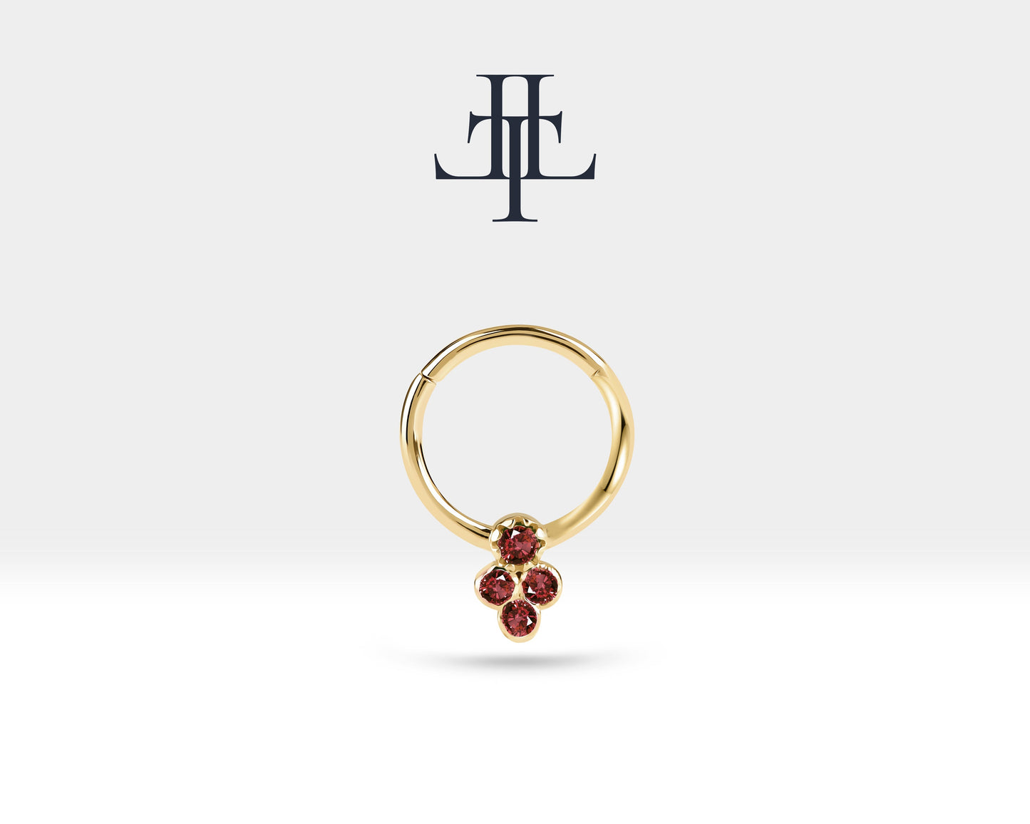 Asma Yakutlu Halka Piercing, 10-12 MM , 1.2 MM, 14K Sarı-Beyaz-Kırmızı Altın | LC00013R