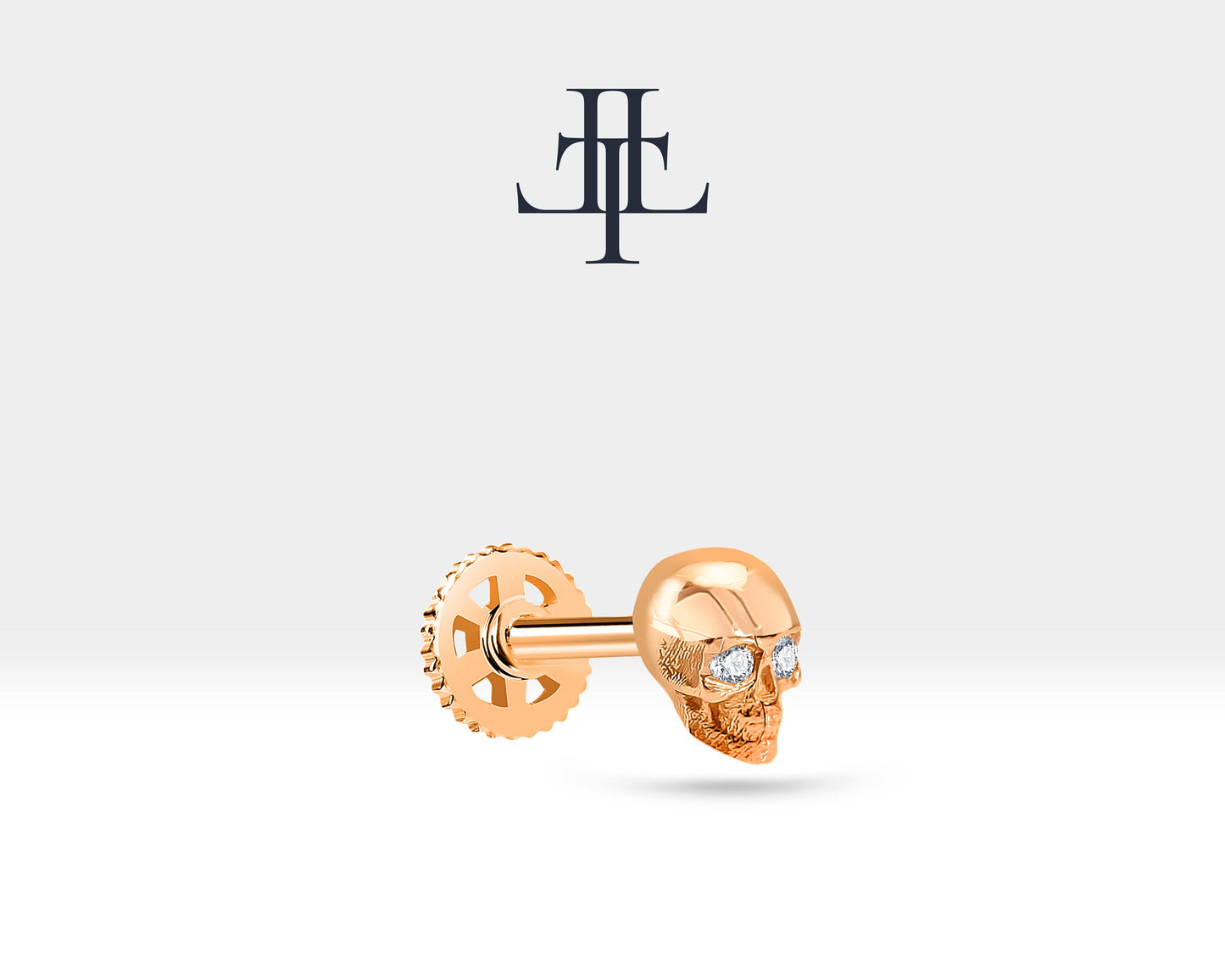 Pırlantalı Kuru Kafa Piercing, 8 MM , 1.2 MM, 14K Sarı-Beyaz-Kırmızı Altın | LP00011D