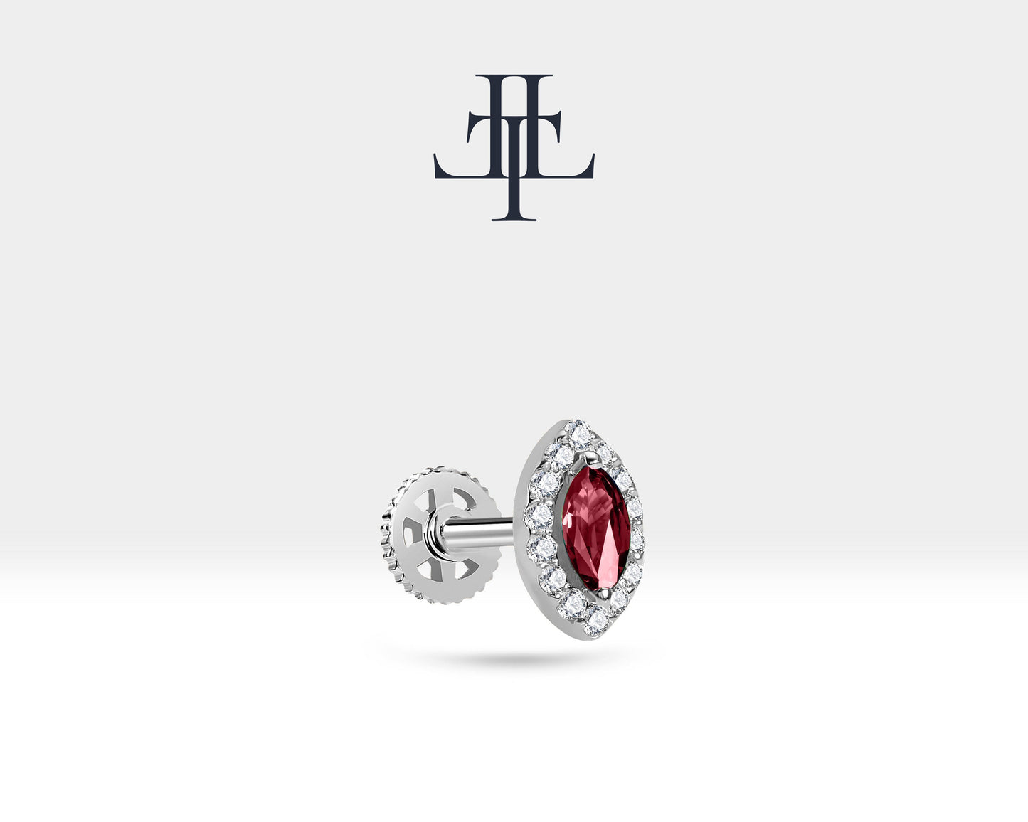 Markiz Yakut ve Pırlantalı Piercing, 8 MM , 1.2 MM, 14K Sarı-Beyaz-Kırmızı Altın | LP00026R