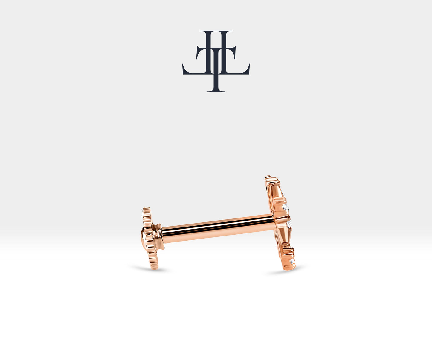 Pırlantalı Kar Tanesi Piercing, 8 MM , 1.2 MM, 14K Sarı-Beyaz-Kırmızı Altın | LP00007D