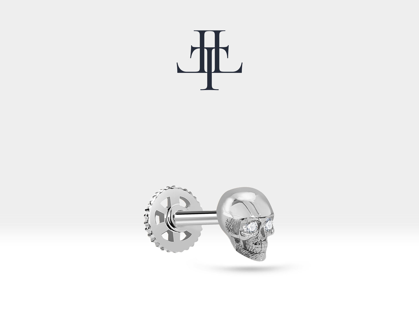 Pırlantalı Kuru Kafa Piercing, 8 MM , 1.2 MM, 14K Sarı-Beyaz-Kırmızı Altın | LP00011D