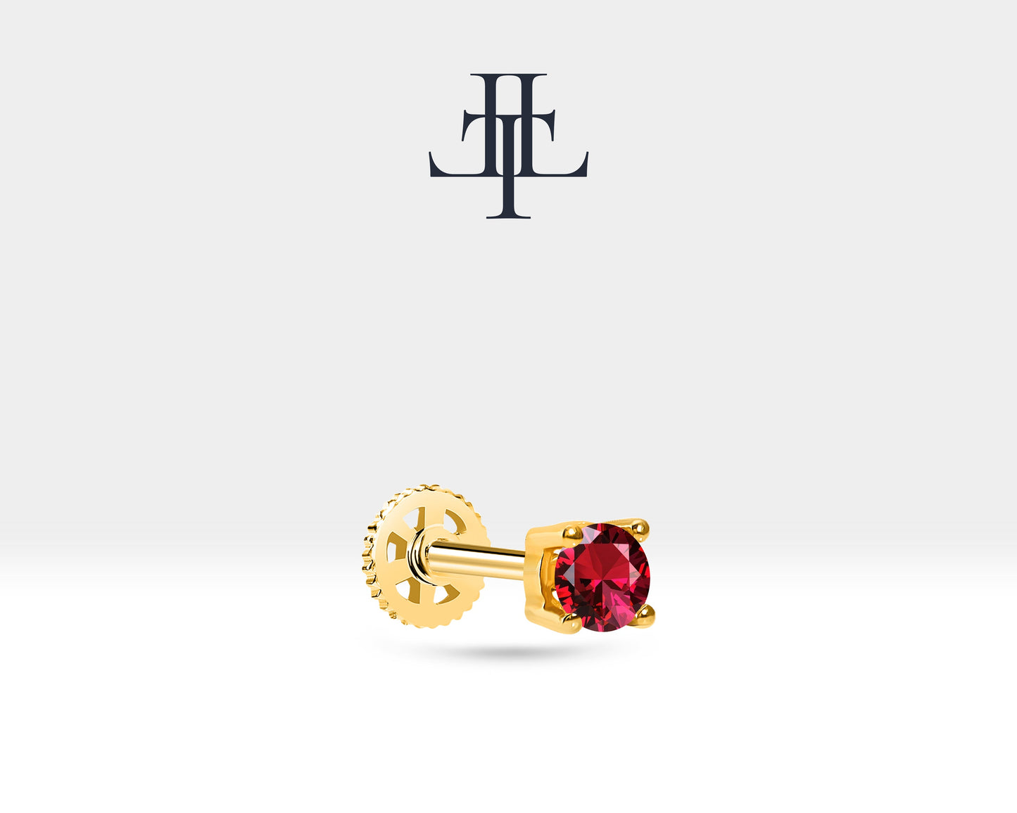 Tek Taş Yakut Piercing, 8 MM , 1.2 MM, 14K Sarı-Beyaz-Kırmızı Altın | LP00018R