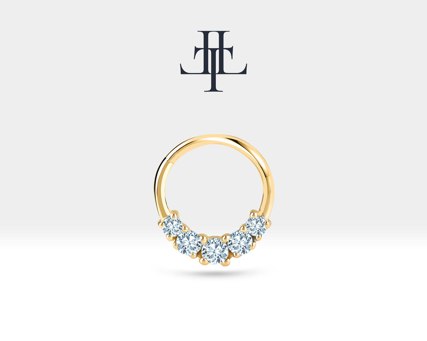 Beş Taşlı Pırlantalı Halka Piercing, 12 MM , 1.2 MM, 14K Sarı-Beyaz-Kırmızı Altın | LC00020D