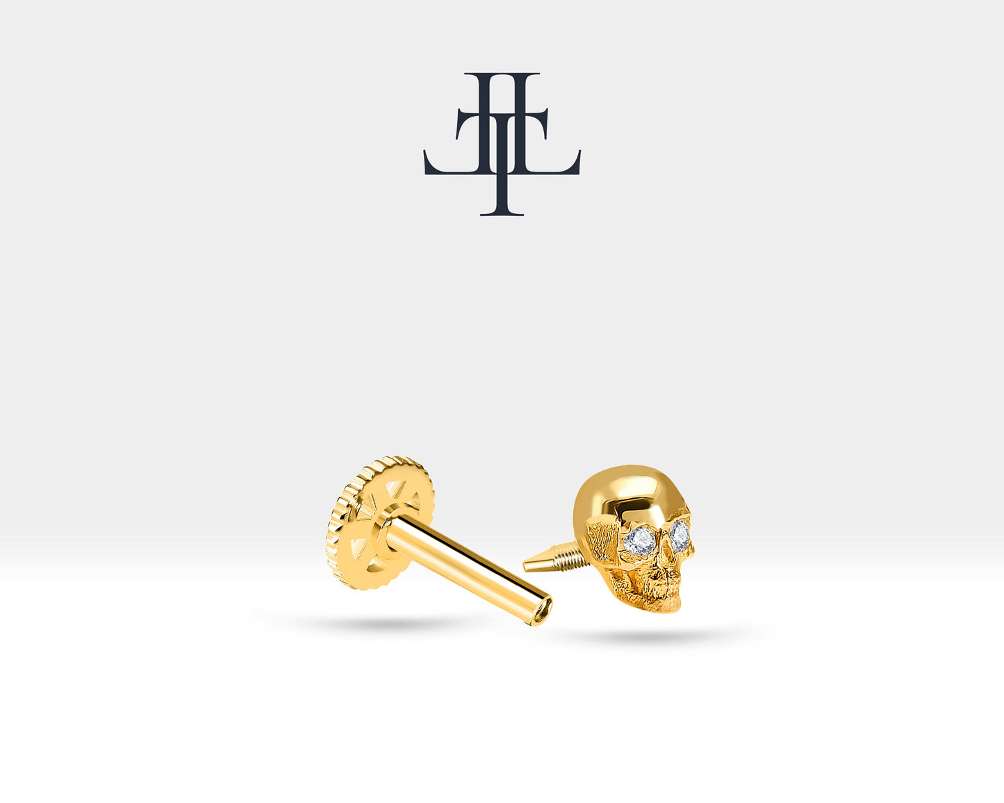 Pırlantalı Kuru Kafa Piercing, 8 MM , 1.2 MM, 14K Sarı-Beyaz-Kırmızı Altın | LP00011D