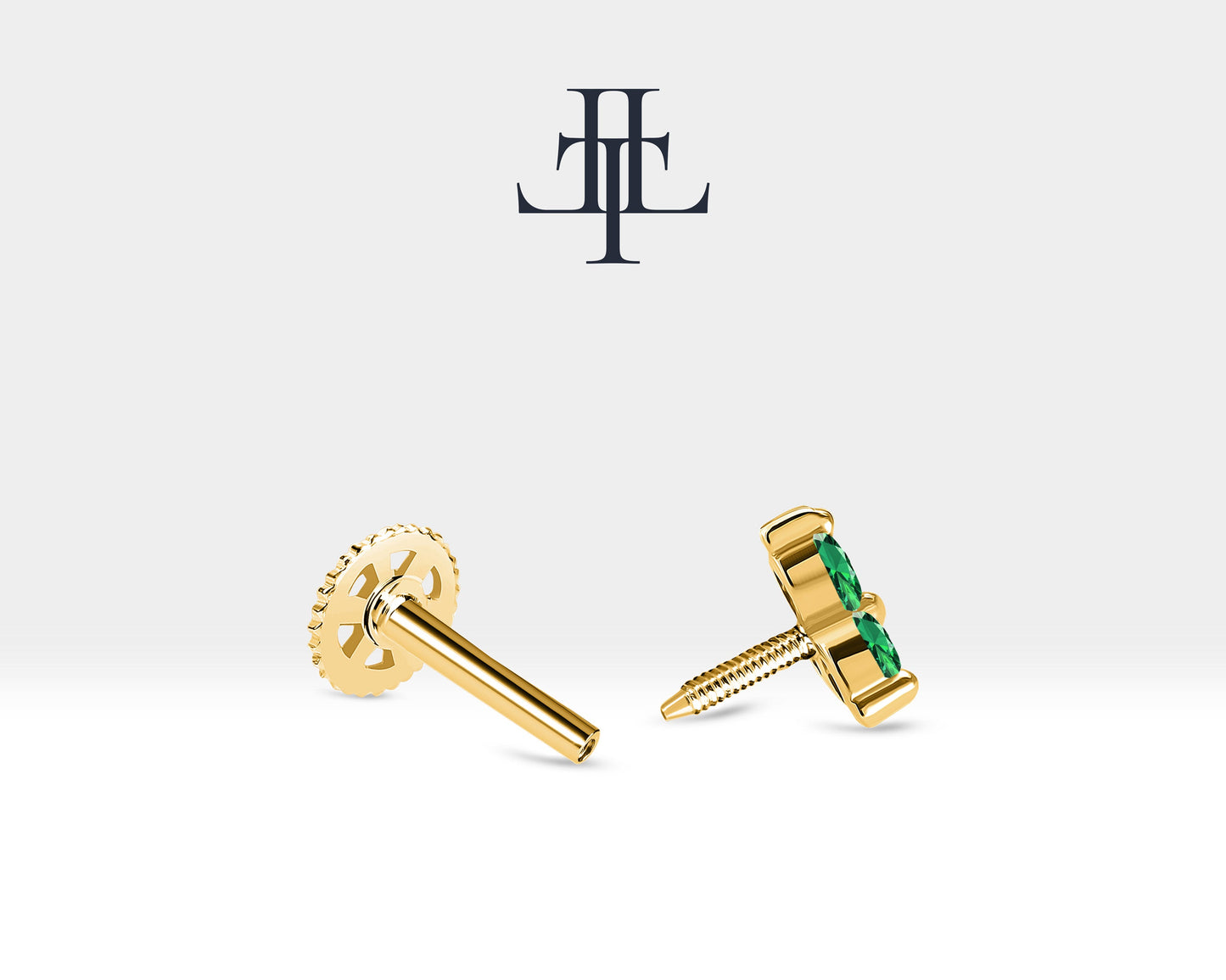 Üçlü Yeşil Garnet Piercing, 8 MM , 1.2 MM, 14K Sarı-Beyaz-Kırmızı Altın | LP00021G