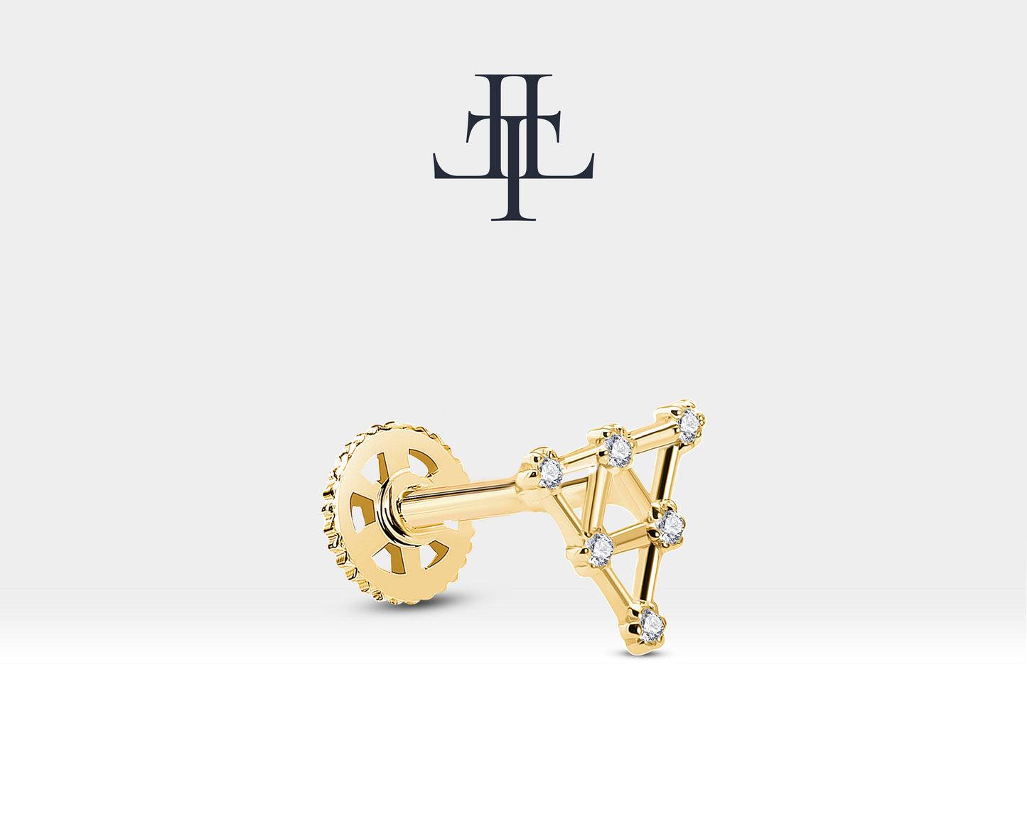 Piramit Pırlantalı Piercing, 8 MM , 1.2 MM, 14K Sarı-Beyaz-Kırmızı Altın | LP00003D