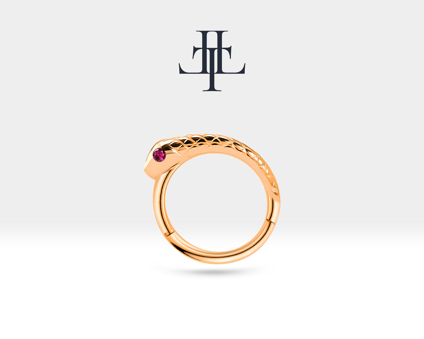 Yılanlı Yakutlu Halka Piercing, 12 MM , 1.2 MM, 14K Sarı-Beyaz-Kırmızı Altın | LC00014R