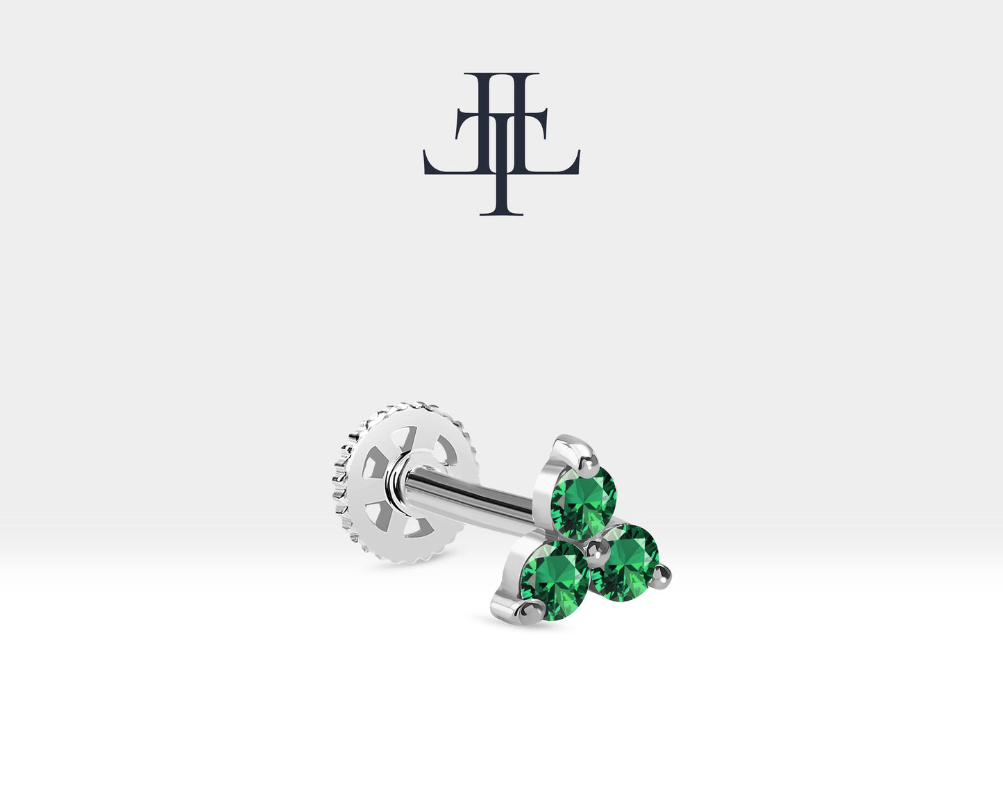 Üçlü Yeşil Garnet Piercing, 8 MM , 1.2 MM, 14K Sarı-Beyaz-Kırmızı Altın | LP00021G