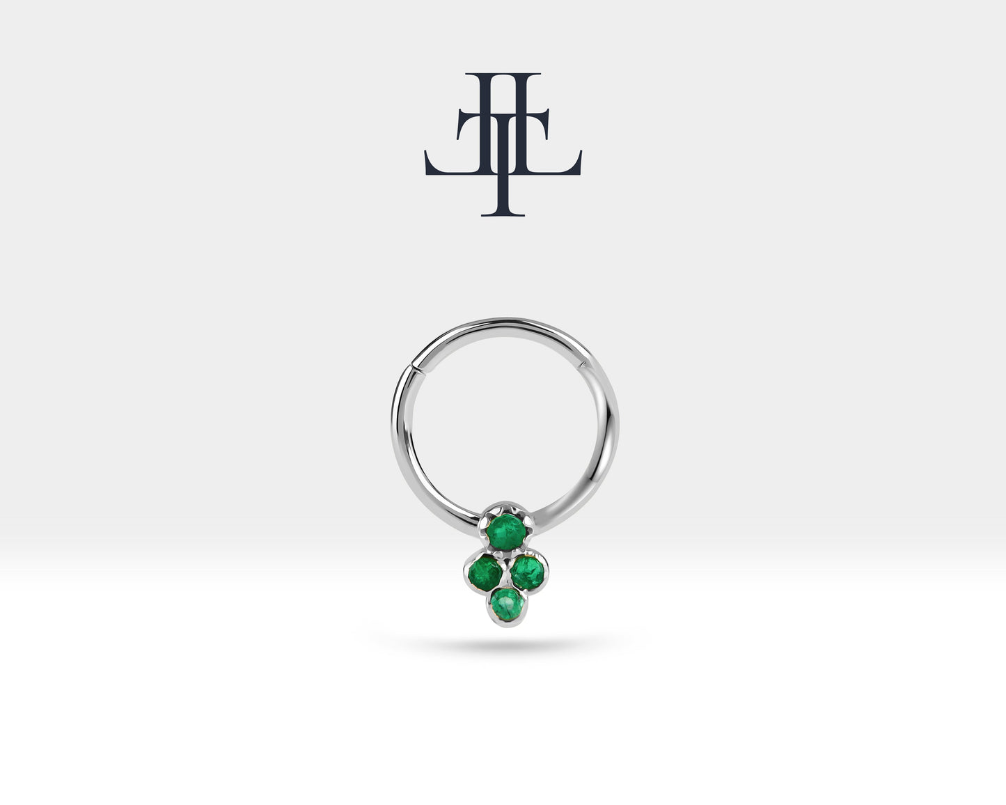 Asma Zümrütlü Halka Piercing, 10-12 MM , 1.2 MM, 14K Sarı-Beyaz-Kırmızı Altın | LC00013E