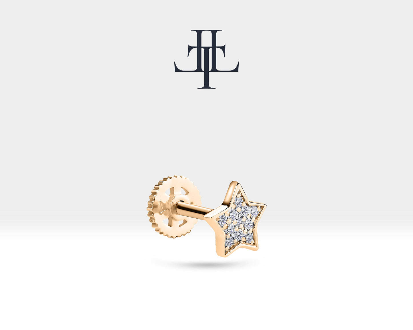 Yıldız Pırlantalı Piercing, 8 MM , 1.2 MM, 14K Sarı-Beyaz-Kırmızı Altın | LP00019D