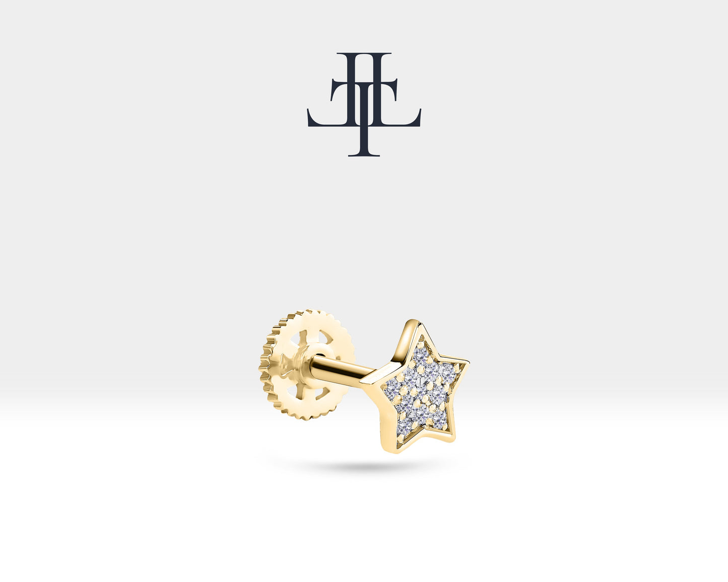 Yıldız Pırlantalı Piercing, 8 MM , 1.2 MM, 14K Sarı-Beyaz-Kırmızı Altın | LP00019D