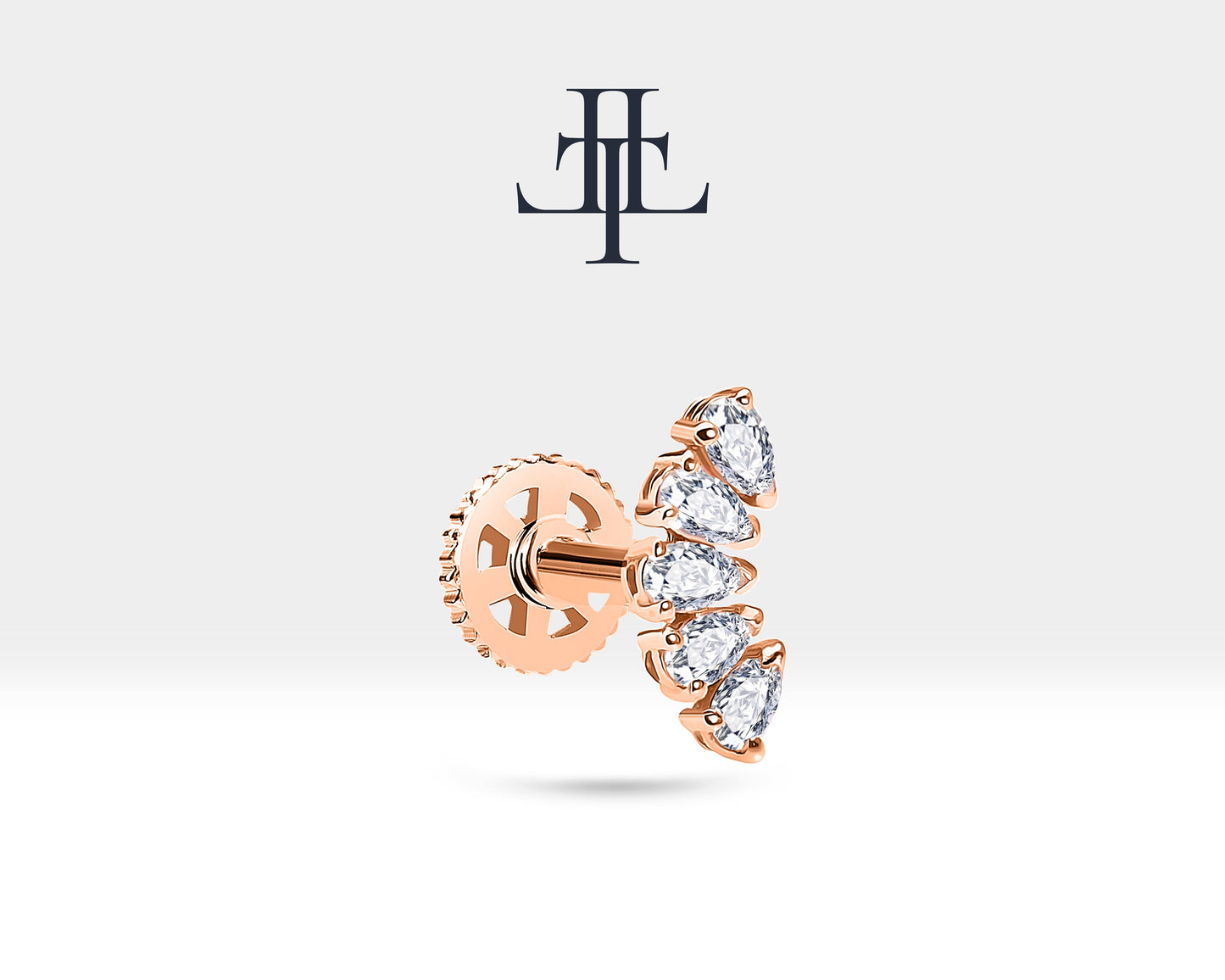 Damla Pırlantalı Piercing, 8 MM , 1.2 MM, 14K Sarı-Beyaz-Kırmızı Altın | LP00010D