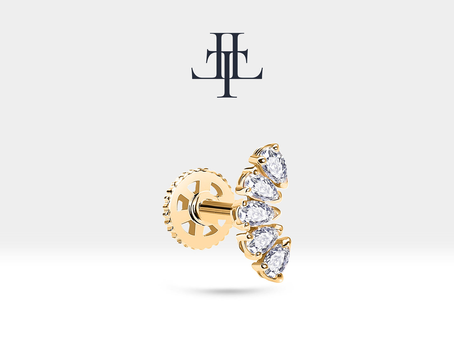 Damla Pırlantalı Piercing, 8 MM , 1.2 MM, 14K Sarı-Beyaz-Kırmızı Altın | LP00010D