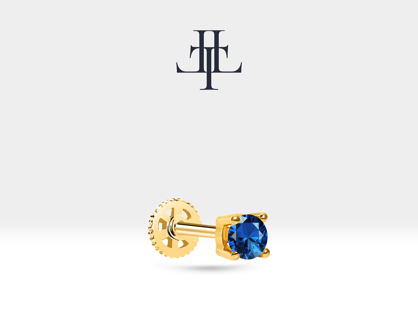 Tek Taş Safir Piercing, 8 MM , 1.2 MM, 14K Sarı-Beyaz-Kırmızı Altın | LP00018S