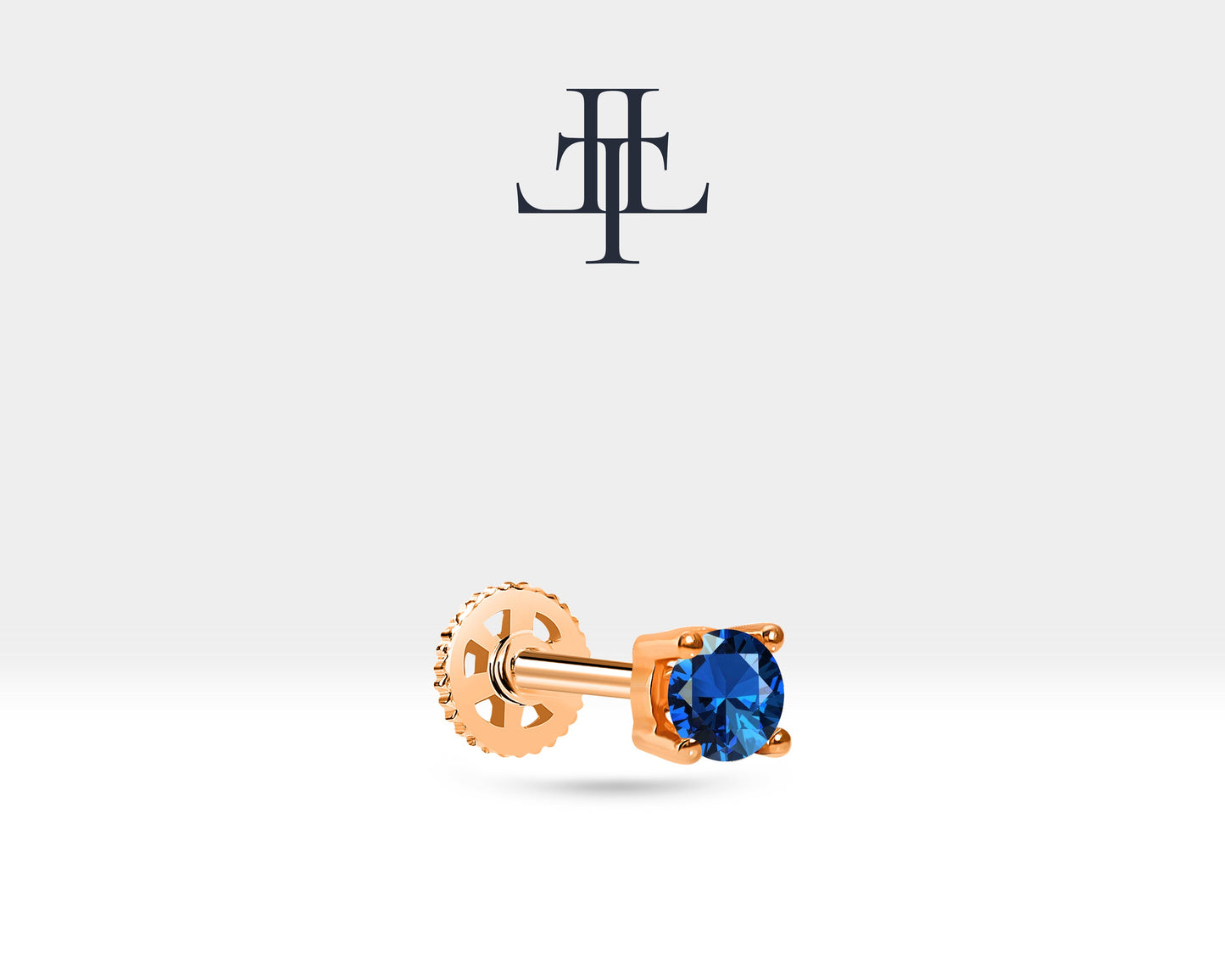 Tek Taş Safir Piercing, 8 MM , 1.2 MM, 14K Sarı-Beyaz-Kırmızı Altın | LP00018S