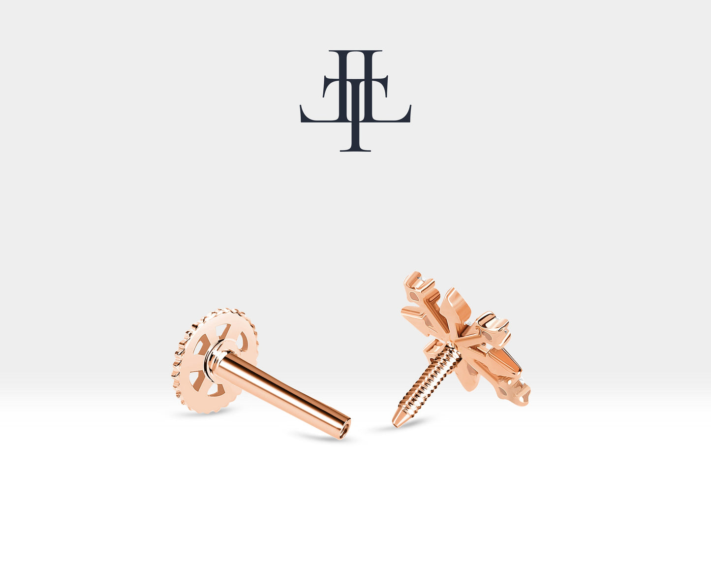 Pırlantalı Kar Tanesi Piercing, 8 MM , 1.2 MM, 14K Sarı-Beyaz-Kırmızı Altın | LP00007D