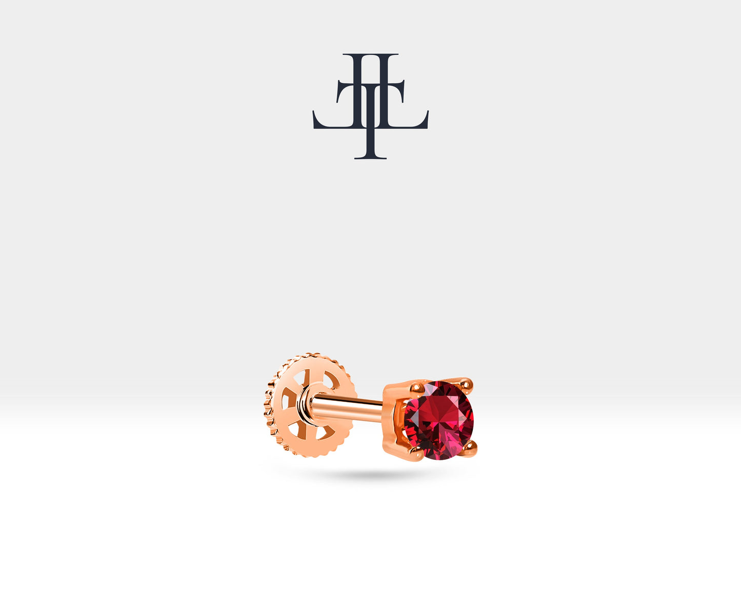 Tek Taş Yakut Piercing, 8 MM , 1.2 MM, 14K Sarı-Beyaz-Kırmızı Altın | LP00018R